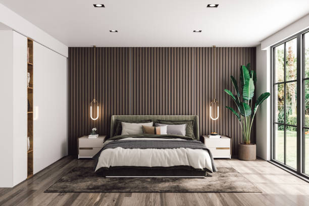 Contemporary Wood Slat Accent Bed