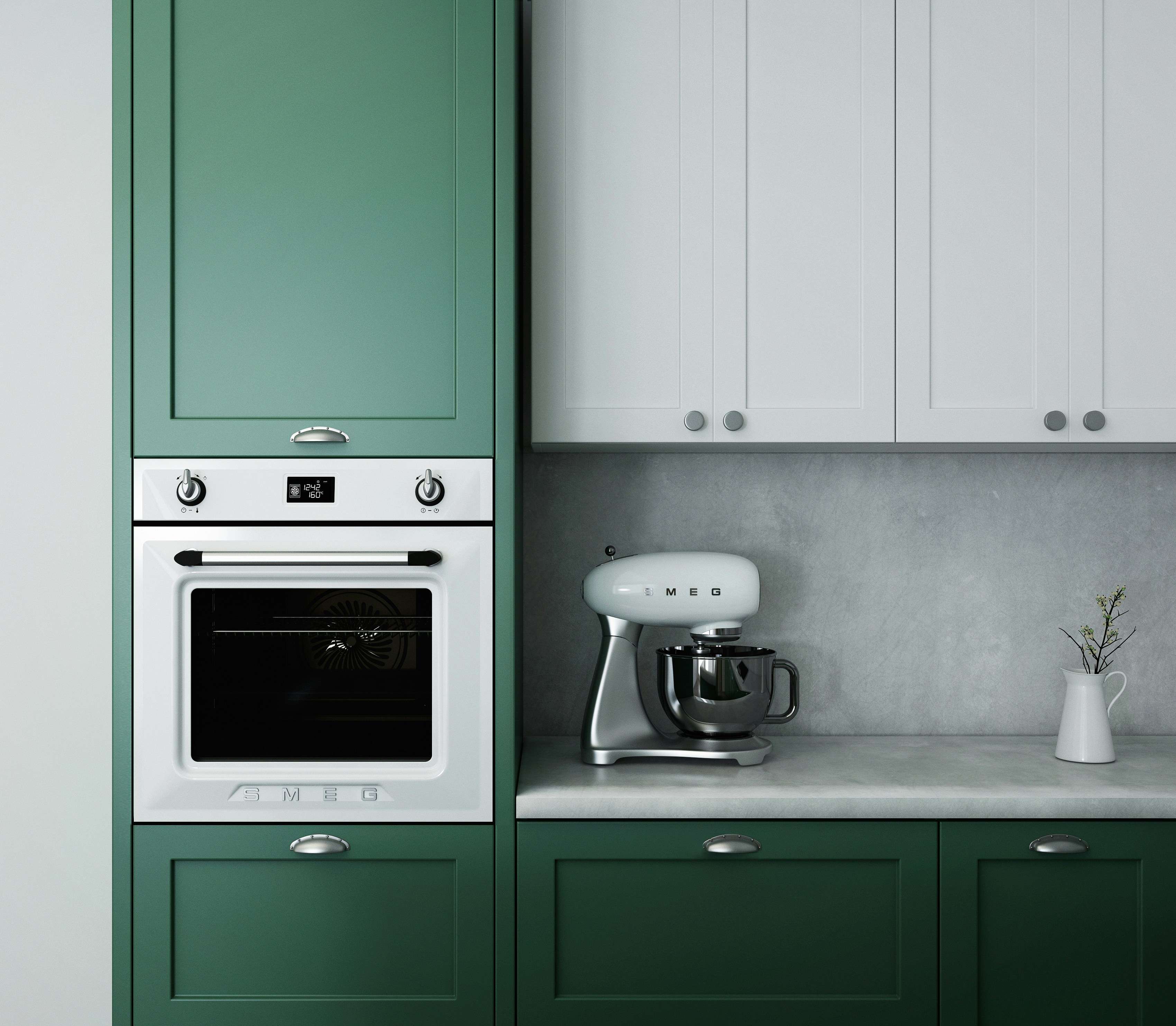 Two-Tone Green and White Kitchen