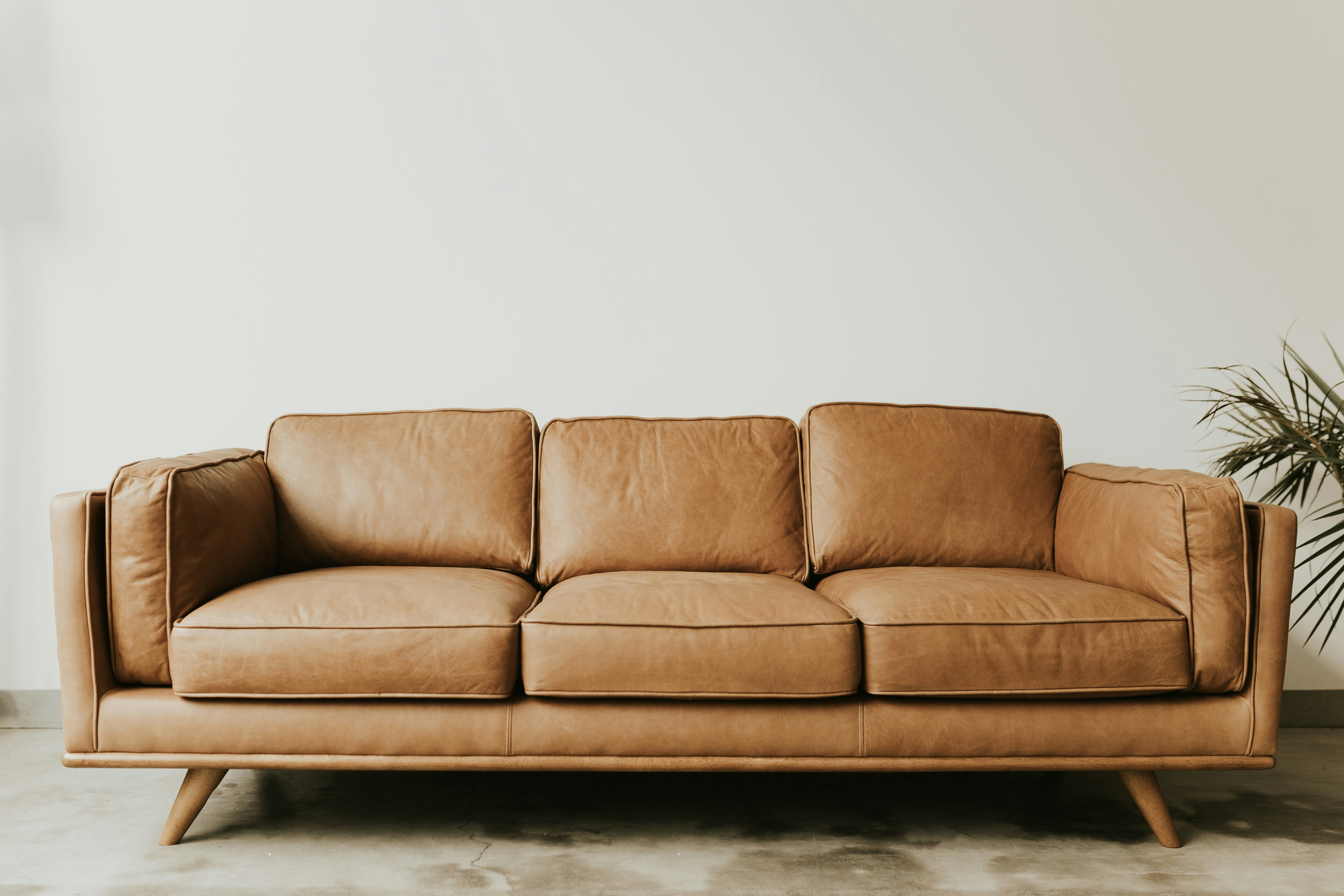 Mid-Century Tan Leather Sofa