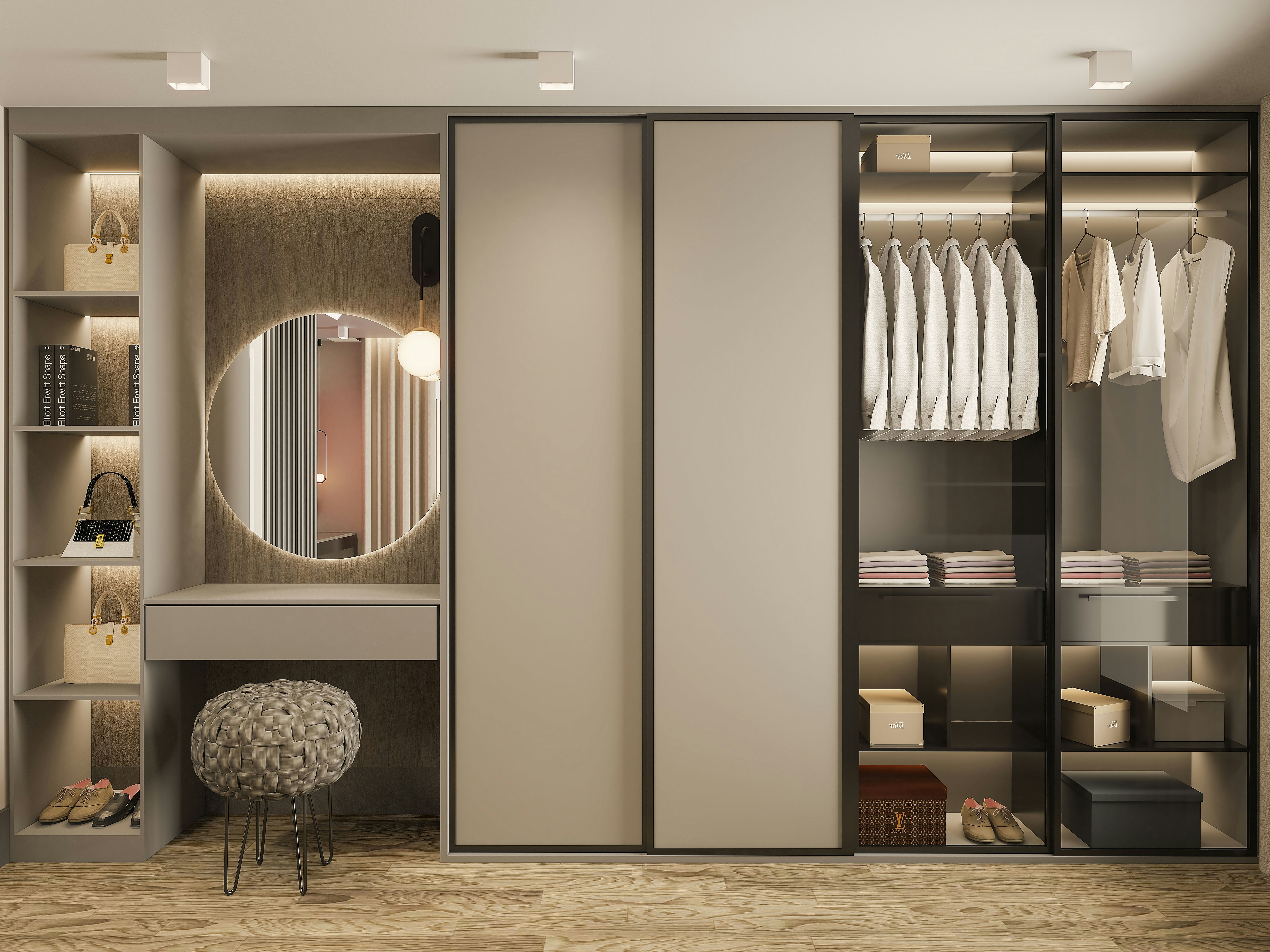 Modern Walk-in Closet with Vanity