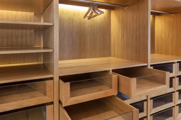Wooden Walk-in Closet with Drawers